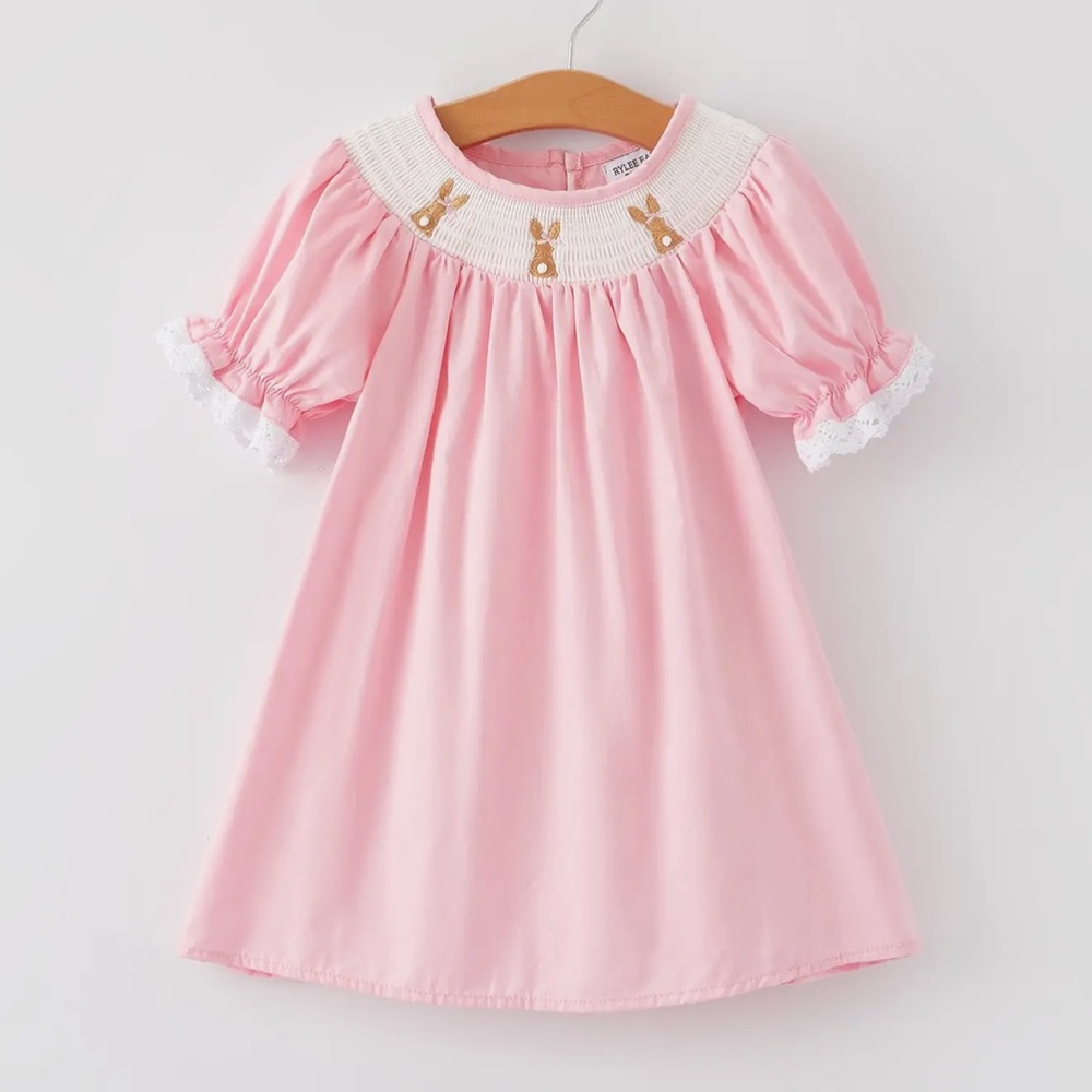 Pink Dress with White Lace Trim